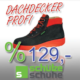 Der DACHDECKER PROFI von SCHÜTZE SCHUHE. Der Weltmeister! Sicherheitsschuhe / Arbeitsschuhe für Dachdecker, Zimmerer, Schreiner und für alle Handwerker, die auf schrägem Arbeitsgrund Holzarbeiten durchführen