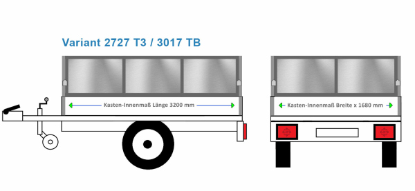 Variant Anhängeraufbau 3017 TB, 3200  x 1680 Bordwanderhöhung 35 cm ALU