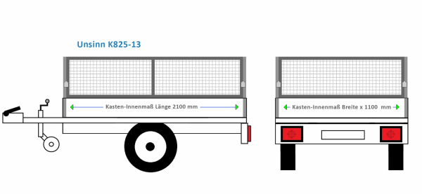 Unsinn Anhängeraufbau K825-13 2100 x 1100 Laubgitter 60 cm STAHL verzinkt