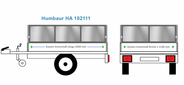 Humbaur Anhängeraufbau HA 102111, 2050  x 1100 Bordwanderhöhung 60 cm BLECH verzinkt