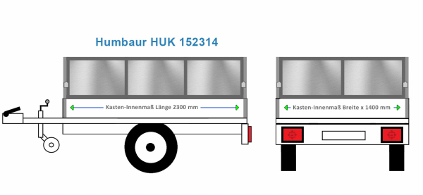 Humbaur Anhängeraufbau HUK 152314, 2300 x 1400 Bordwanderhöhung 40 cm ALU