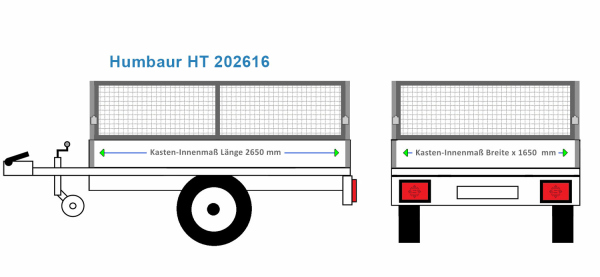 Humbaur Anhängeraufbau HT 202616, 2650 x 1650 Laubgitter 80 cm STAHL verzinkt