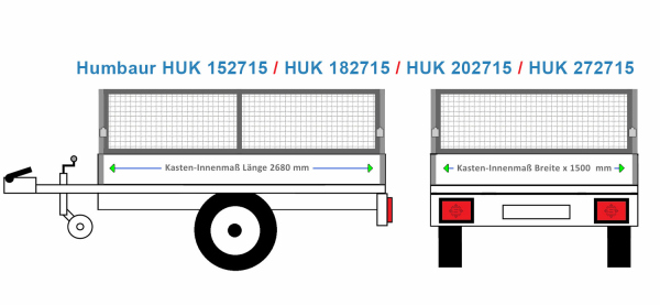 Humbaur Anhängeraufbau HUK 152715 Rückwärtskipper, 2680 x 1500 Laubgitter 60 cm STAHL verzinkt