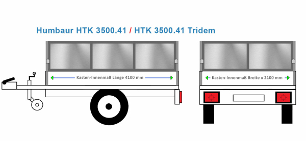 Humbaur Anhängeraufbau HTK 41, 4100 x 2100 Bordwanderhöhung 60 cm BLECH verzinkt