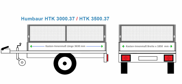 Humbaur Anhängeraufbau HTK 37, 3630 x 1850 Laubgitter 60 cm STAHL verzinkt ALU