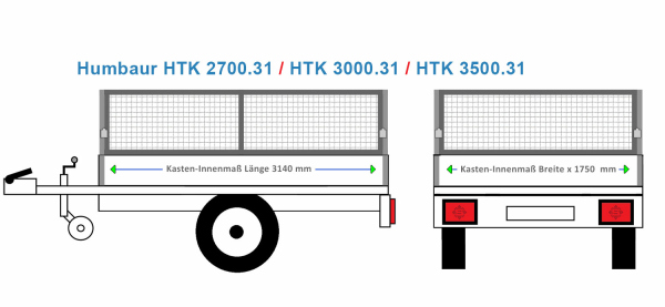 Humbaur Anhängeraufbau HTK 31, 3140 x 1750 Laubgitter 60 cm STAHL verzinkt ALU