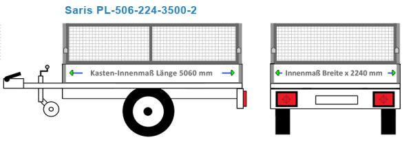 Saris Anhängeraufbau PL-506-224-3500-2, 5060  x 2240 Laubgitter 80 cm STAHL verzinkt 60 x 40 x 3