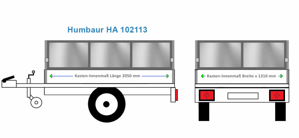 Blechbordwand 60 cm Humbaur Anhängeraufbau HA 102113, 2050  x 1310