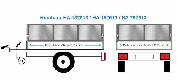 Aluprofilbordwand 60 cm Humbaur Anhängeraufbau HA 132513, 2510  x 1310